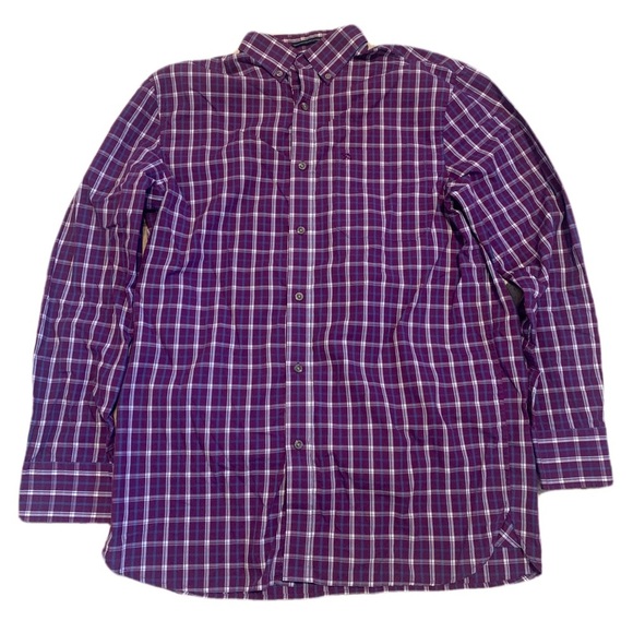 Arnold Palmer Men's Plaid Button-Down Shirt, Purple/Blue, Size M (15.5) - Picture 1 of 5